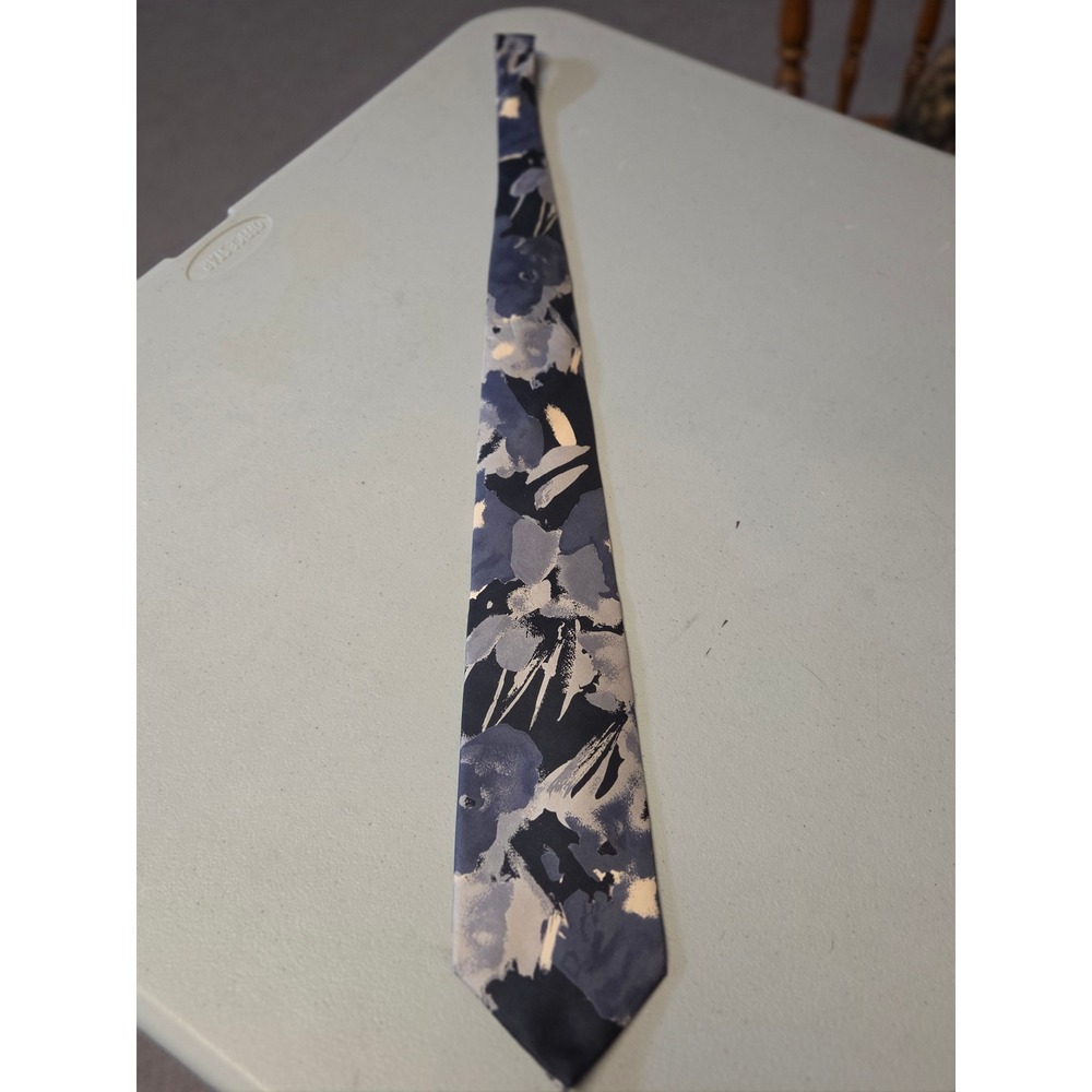 Vintage Dell Brothers Italian Silk Tie Navy Blue Abstract Brushstroke Hand Made